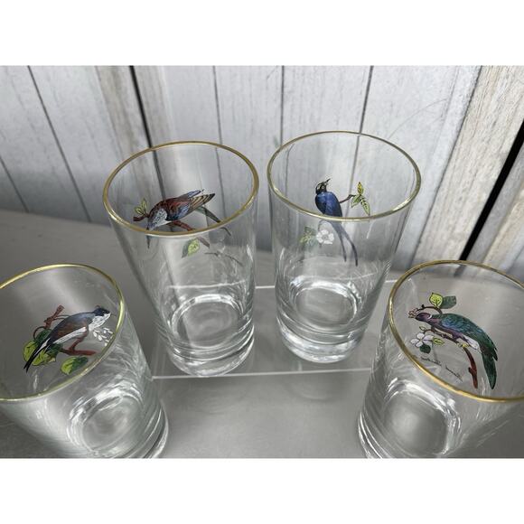 Vintage Set of 4 Hand Painted Bird Tumblers Drinking Glasses - Picture 5 of 7